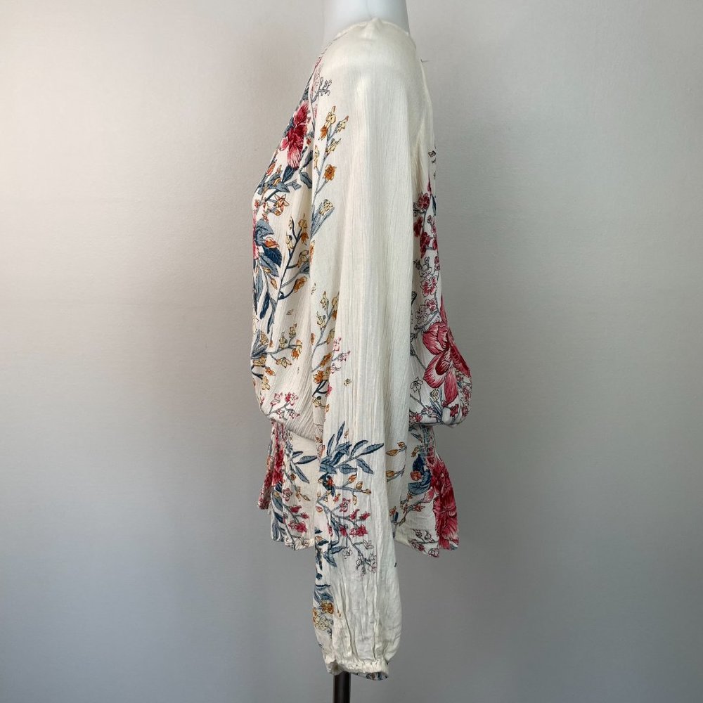 Billabong Top Small Play Day Blouse Floral Pink Ivory Long Sleeve Women's - Picture 5 of 14